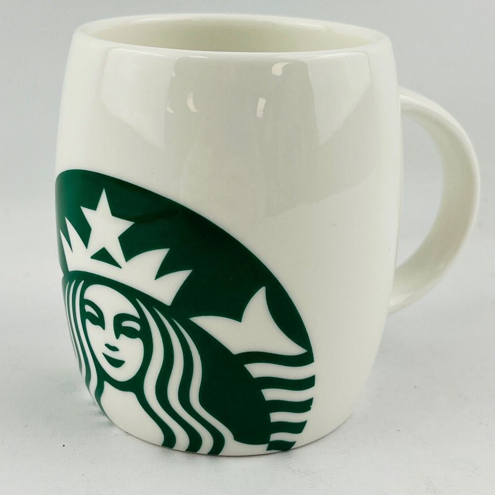 Starbucks Mermaid Barrel Mug 14oz 2010 White Green Logo Coffee Company Cup